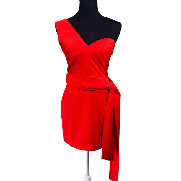NBD Revolve Jasper Mini Dress Size SMALL One Shoulder Red Orange Sash Bow - Picture 11 of 12
